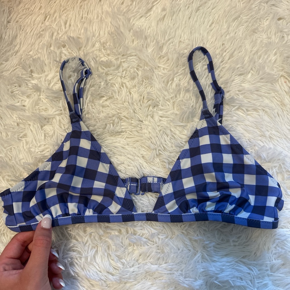 Aerie Blue and White Checkered Bikini Top